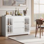 BOTLOG Buffet Cabinet, Kitchen Sideboard with Storage, Accent Coffee Bar Cabinet with 3 Drawers and 2 Doors for Dining Room Hallway, Diamond Design Glass White