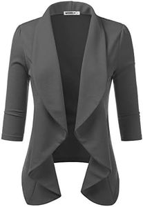 DOUBLJU Womens Lightweight Thin 3/4 Sleeve Open Front Blazer Jacket with Plus Size Charcoal