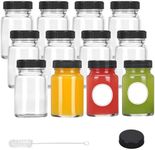 CUCUMI 12pcs 2oz Glass Jars With Lids, Small Mason Jars for Liquids, Wide Mouth Short Jars with Caps for Potion, Ginger Shots, Oils, with Waterproof Stickers and Brush