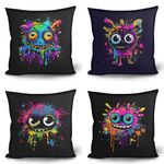 Twousenru Cartoon Colourful Graffiti Monsters 4PCS Travel Size Pillow Cases Style Comfort Skin-Friendly Breathable for Hair and Skin