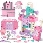 Kids Tool Bench Set,MAGIC4U 89PCS Toddler Tool Workbench with Electirc Drill 12 Tools Equipement,Safety Vest & Hat,Pretend Play Kids Construction Toys Gift for Girls Boys Age 3,4,5,6,7,8