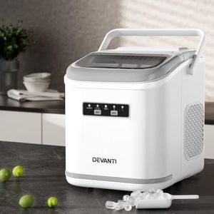 Devanti 12kg Ice Maker Machine, Portable Ice Machine, 6-Min Quick Ice, Self Cleaning, 1.3L Water Tank, Ideal for Home, Office & Camping, White
