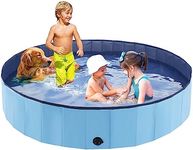 Eooqi Foldable Dog Pool, Portable Pet Bath Tub and Kiddie Swimming Pool, Collapsible Bathtub for Puppies, Small, Medium and Large Dogs, Cats and Kids, 97 x 12 in, Blue