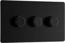 BG Electrical Screwless Flat Plate Triple Dimmer Intelligent Light Switch, Matt Black, 2-Way