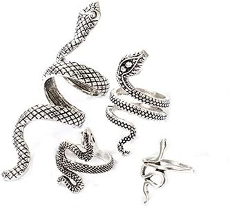 Caiyao 4Pcs Punk Gothic Reptile Serpent Snake Stackable Ring Set for Women Girl Men Boy Teen Friend Vintage Animal Cobra Statement Finger Ring Cool Halloween Exaggerated Jewelry Gift, Metal, metal