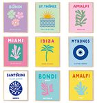 ASMANNA 11x14 inch Set of 9 Preppy Travel Wall Art Prints Preppy Travel Posters for Room Aesthetic Destination Posters for Bedroom Colorful Wall Prints Trendy Travel Wall Art Artwork Travel(Unframed)