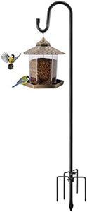Bird Feeder Pole, 62 Inch & 5/8 Inch Diameter Stainless Steel Heavy Duty Shepherds Hooks for Outdoor to Hang Outdoor Lights with 5 Prongs Base, Rustproof for Garden Decor or Wedding Decors(Black)