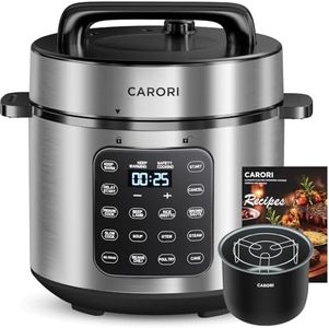 CARORI Electric Pressure Cooker 6 Quart Silver, Non-stick Pot, 9-in-1 Instant Pot, 12 Preset Functions with Touchscreen, Safe Steam Release, Stew, Slow Cook, Rice, Sauté, Warmer