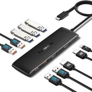 Lemorele 10-in-1 USB C Docking Station Dual Monitor, USB C Hub 10Gbps Multi-Port Adapter, Triple Display to 2 HDMI 4K, 4X USB 3.0 and 3xUSB2.0, PD100W for Lenovo, Surface, MacBook Laptops