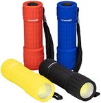 Dorcy Bright Rubberized Led Flashlight 4-Pack, 100 Lumens, Assorted Colors for Home, Car, Work, Camping