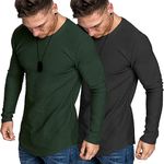 COOFANDY Men 2 Pack Long Sleeves Tee Muscle Fitted T Shirt Gym Workout Athletic Top Black and Dark Green