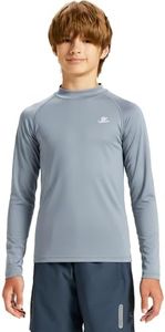DEVOROPA Youth Boys Compression Thermal Shirts Long Sleeve Undershirt Fleece Baselayer Mock Top Light Gray XL