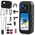 Action Camera with Touchscreen, 8-Hour Battery & 30M Waterproof – 120° Wide Angle, WiFi, POV Portable Body Camera 64GB, Charging Case, Magnetic Mount 10+ Accessories for Travel, Sports (Black)