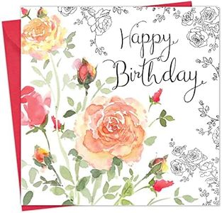 Twizler Happy Birthday Card for Her with Unique Watercolour Effect and Flowers - Female Birthday Card - Womens Birthday Card - Ladies Birthday Card