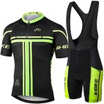 INBIKE Cycling Jersey Men Set Bib Short Sleeve Bike Shirt Gel Padded Bib Shorts for Summer Black Large