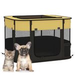 PawHut Dog Pen, Pet Playpen, Portable Foldable Dog Cat Playpen with Storage Bag for Puppies, Rabbits, Kittens, Guinea Pigs, 74 x 60 x 45cm - Yellow