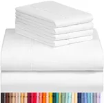 LuxClub 6 PC Sheet Set Bamboo Sheets Deep Pockets 18" Eco Friendly Wrinkle Free Sheets Machine Washable Hotel Bedding Silky Soft - White Queen