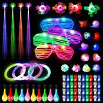 RuiAYI 88pcs LED Light Up Toys Glow in the Dark Party Supplies, Party Favors for Kids ,40 Finger Lights ，4 neon bracelets,4 glow stick glasses……