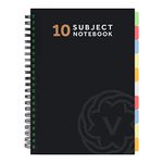 VABE UK A4 Subject Notebook with 10 Dividers - 300 Pages Lined A4 Spiral Notebook (150 Sheets) - 100gsm Writing Pad - Large A4 Lined Jotter with Thick Matte Laminated Cover (Pack of 1, BLACK)