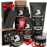 Bossman Complete Beard Kit - Men's Beard Oil Jelly, Fortify Shower Conditioner, Balm, Mustache Wax and Comb - Beard Softener, Growth, Care and Grooming Products Kit (Stagecoach)