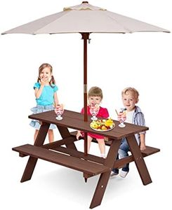 Costzon Kids Picnic Table, Wooden Table & Bench Set w/Removable & Foldable Umbrella, Toddler Patio Set for Backyard, Garden, Lawn, Girls & Boys Gift, Kids Table and Chair Set for Outdoors (Natural)