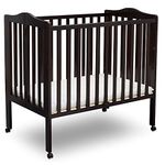 Delta Children Folding Portable Mini Baby Crib with 1.5-inch Mattress - Greenguard Gold Certified, Dark Chocolate