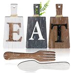 Cutting Board Eat Sign Set Hanging Art Kitchen Eat Sign Fork and Spoon Wall Decor Rustic Primitive Country Farmhouse Kitchen Decor for Kitchen and Home Decoration (White, Grey Black, Brown)