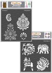 CrafTreat Indian Stencils for Furniture Painting - Indian Motifs I and II (2Pcs) - Size: 6X6 Inches - Elephant Stencils for Crafts Reusable - Paisley Stencils for Painting on Concrete