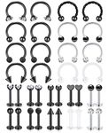 AceFun 16g Lip Piercing Bar Helix Tragus Cartilage Rings Black Stainless Steel Horseshoe Labret Lip Rings Medusa Piercing Jewelry 8mm 36Pcs