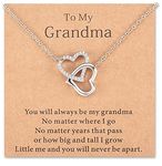 Lanqueen Grandma Necklace, Grandma Gifts from Granddaughter for Grandma Birthday Gifts Nana Grandmother Generations Interlocking Heart Necklace Mothers Day Gifts for Grandma