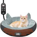 Alpcouts Indoor Heated Cat Bed, Round Heated Pet Bed for Indoor Cats, Kitty Heating Bed with Timer & Temp Adjustable, 19" Cozy Electric Pet Heating Pad with Chew Resistant Cord for Kitten Cat.