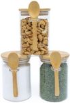 Set of 3 Airtight Glass Jars with Bamboo Lids & Bamboo Spoons, Overnight Oats Containers with Lids, 17-Oz Glass Canisters Hold Coffee Beans, Tea, Flour, Sugar, Nuts, Candy, Bath Salts & More