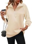 Zeagoo Fleece Quarter Zip Pullover Women Trendy Sweatshirt Long Sleeve Sweat Shirts Casual Sweatshirts Lightweight Hoodies, Beige M