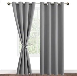 DWCN Silver Grey Blackout Curtains with Tiebacks for Bedroom Thermal Insulated Solid Eyelet Curtains for Living Room,2 Panels,55" Wide x 96" Drop