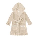 Verve Jelly Unisex Baby Fleece Bathrobes Hoodie for Girls Boys Long Sleeve Chrsitmas Solid Color Nightgown with Pockets Belt Champagne 90 1-2 Years