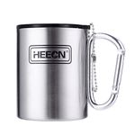 HEECN Carabiner Mug with Lid - Camping Mugs for Hot Drinks - Hiking Cup - Stainless Steel Coffee Cups - 330ml with Sealed Drinking Lid