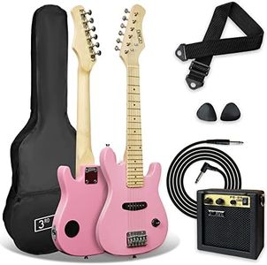 3rd Avenue 1/4 Size Kids Electric Guitar Pack for Junior Beginners - 6 Months FREE Lessons, 5W Portable Amp, Cable, Bag, Picks and Strap - Pink