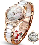 OLEVS Watch Women Automatic Watches for Women Rose Gold White Mechanical Woman Watches with Date Ceramic Ladies Automatic Watch Self Winding Luxury Mother of Pearl Dial Wristwatch Reloj para Mujer
