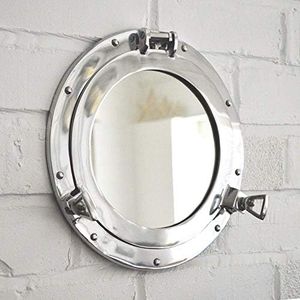 Hind Handicrafts Wall Mounted Vintage Nautical Ship Porthole Mirror for Home Decor | Pirate's Maritime Nautical Themed Decor | Vanity Mirror (24 INCHES, Nickel Chrome)