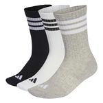adidas Unisex 3Stripes Cushioned Sportswear Crew Socks 3 Pair Pack, medium grey heather/white/black, 10.5-12.5