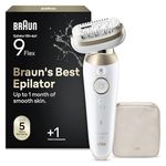 Braun Silk·épil 9 Flex, Epilator with 360° Flexible Head for Easy Hair Removal, Wet & Dry, Lasting Smooth Skin, Includes Shaver Head and Trimmer Comb, 9-030 3D, Gold