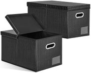 GRANNY SAYS Collapsible Storage Bins with Lids, Decorative Storage Boxes with Lids, Closet Storage Organizer, Storage Container for Closet Office, Black Imitation Leather, 2-Pack