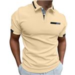 ABOUTYES Mens Henley Shirts 2024 Summer Casual Short Sleeve Quarter Buttons V Neck Lapel Stretch Tshirt Tops for Golf, Deals 2_khaki, XX-Large