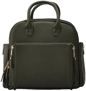 Ayla & Co Mini Bag, Transitional Minimal Diaper Bag, Vegan Leather, with Expandable Pockets, Built-In Wallet, Organizer, Magnetic Front Pocket, Adjustable Straps, Olive