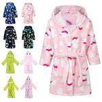 Lodunsyr Kids Bathrobes Toddler Animal Design Robe Boys Unicorn Gifts for Girls Bathrobe Flannel Nightgown Children Soft Hooded Sleepwear Unisex Novelty Pajamas 2-9 years