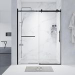 60-60.8" W x 76" H Shower Door, Sliding Glass Shower Door with Explosion-Proof Film, Water Repellent Frameless Shower Door with 1/4" (6mm) Clear Tempered Glass, Stainless Steel Hardware, Black