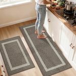 COSY HOMEER Kitchen Rugs Sets 2PCS,Non-Slip Washable Kitchen Mats for Floor,Absorbent and Stain Resistant Kitchen Runner Rugs for Kitchen Sink Laundry Entryway,24"x35"+24"x60",Brown