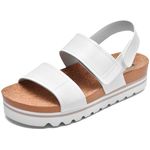 USTOGI Flatform Platform Sandals Women Arch Support Beach Slides Orthotic Summer Causal Cork Footbed Adjustable Lightweight Thick Sole Comfortable Fashion Slip on Cushion Cute 2 Strap 03(8, White)