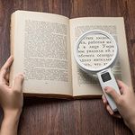 Relieftoᵀᴹ Magnifying Glass with 10 LED Light | Magnifier Lens for Reading with Light for Kids | Doctors | Aged People (6X Optical Zoom, White & Black | Big Size 95mm Wide Glass)