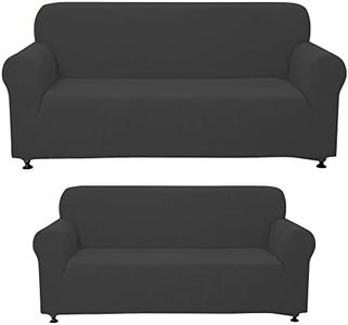 Sapphire Home 3-Piece Couch Cover Set, Sofa, Loveseat, and Arm Chair Slipcovers, Form fit Stretch, Wrinkle Free, Furniture Protector, Sofa Covers for Living Room, Polyester Spandex (Dark Gray)